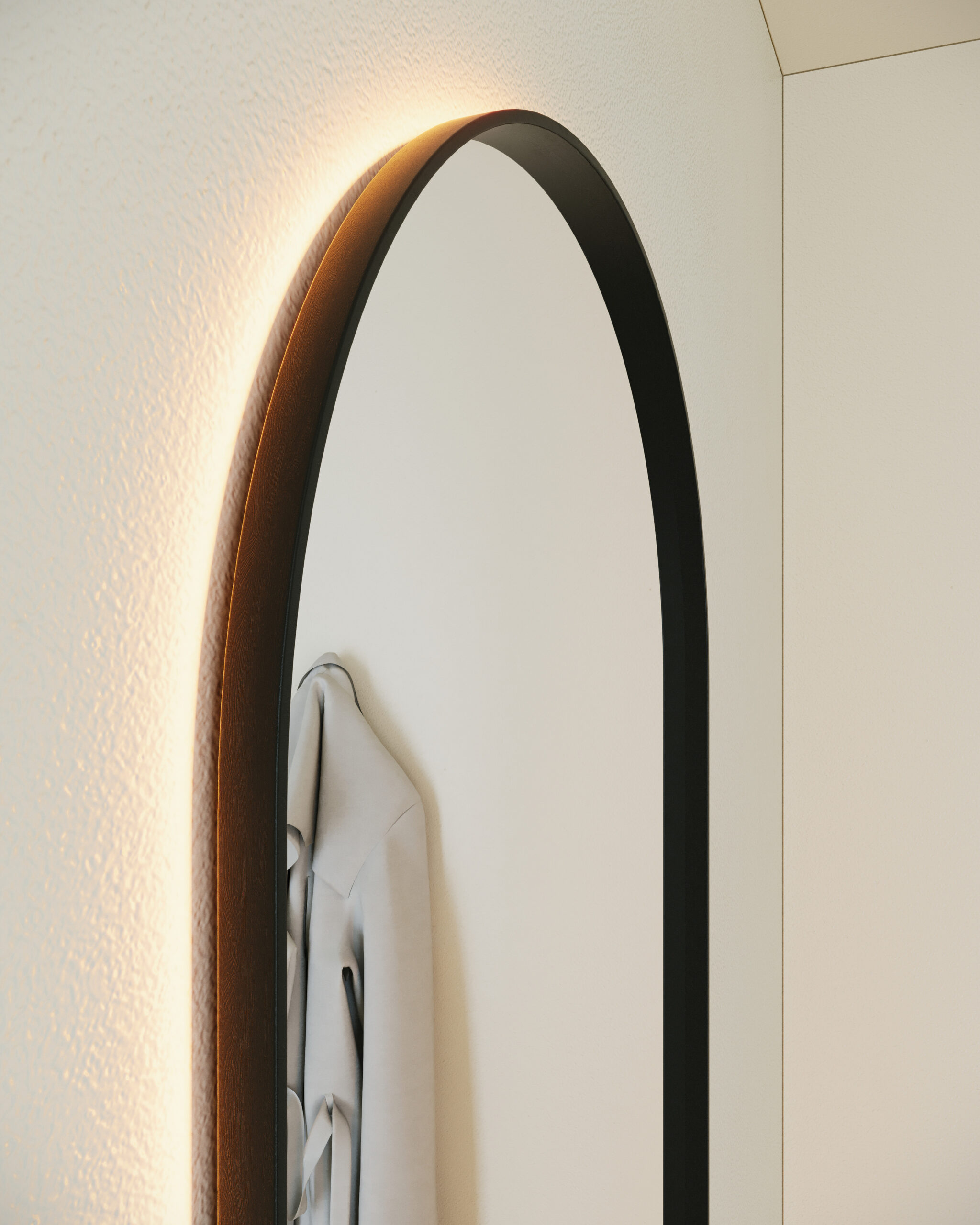 Espelho_Arqueado Longo_LED com Aro_cam 03_Produto Ambiente