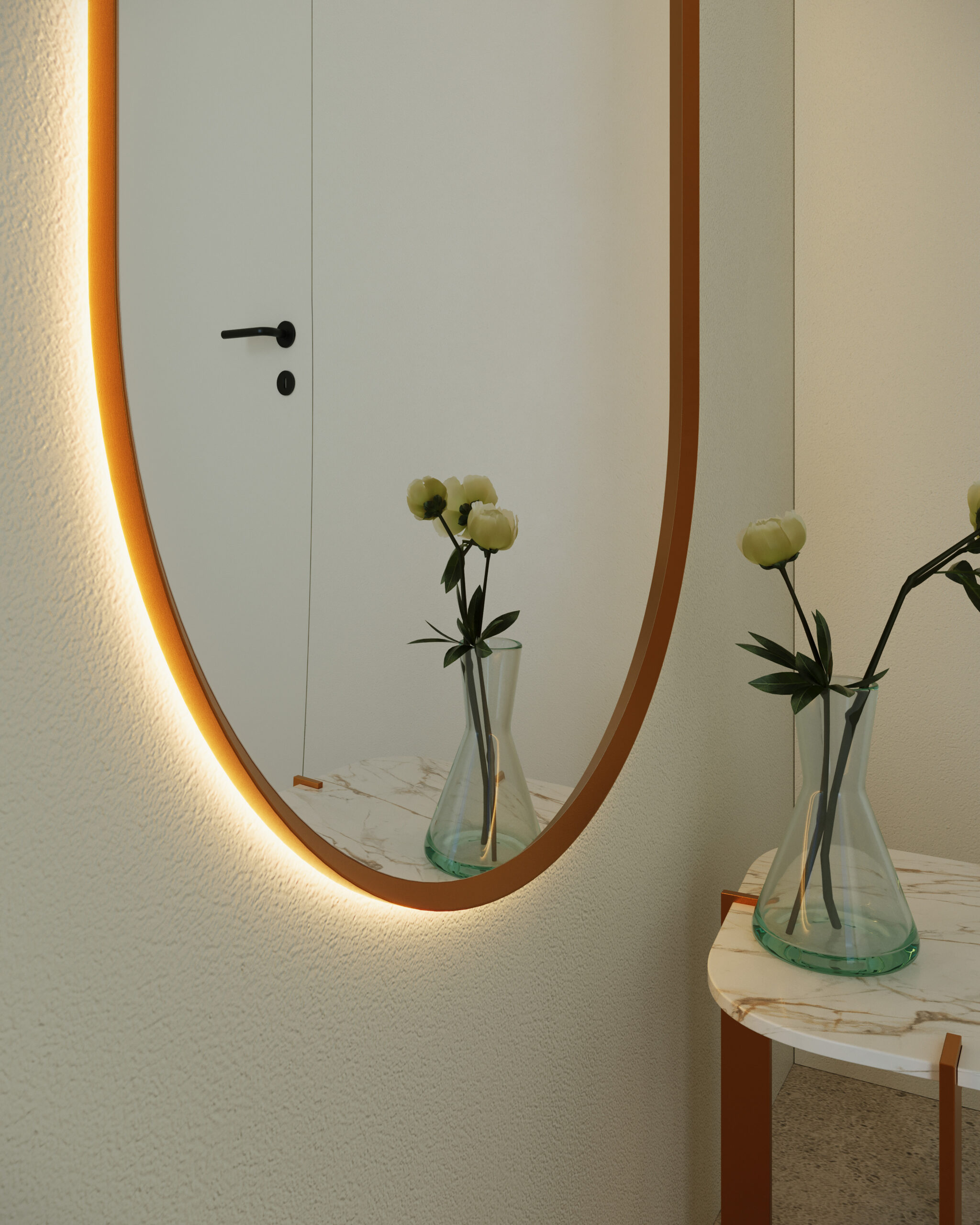 Espelho_Oval_LED com Aro Dourado_cam 03_Produto Ambiente